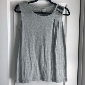 JCrew Gray Cotton Tank w/ Beaded Shoulder Design